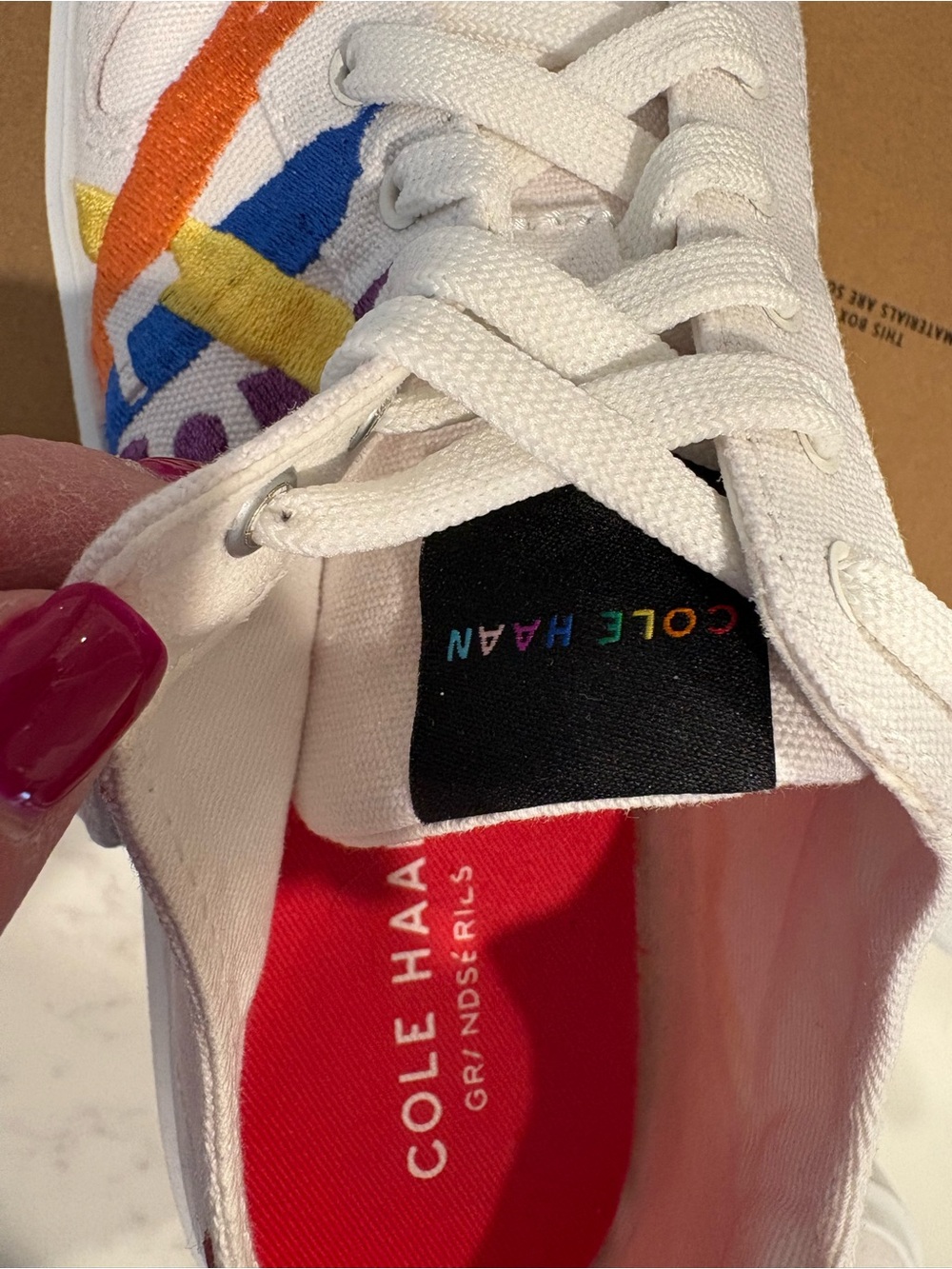 Cole Haan White Canvas Love Sneakers with Multicolor Embroidered Accents - Picture 9 of 9